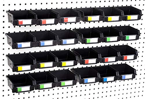 Pegboard Bins 24 Pack, Black - Hooks to Any Peg Board - Organize Hardware, Accessories, Attachments, Workbench, Garage Storage, Craft Room, Tool Shed, Hobby Supplies, Small Parts - color: Black, size: 3.5 Inch (Pack of 24)