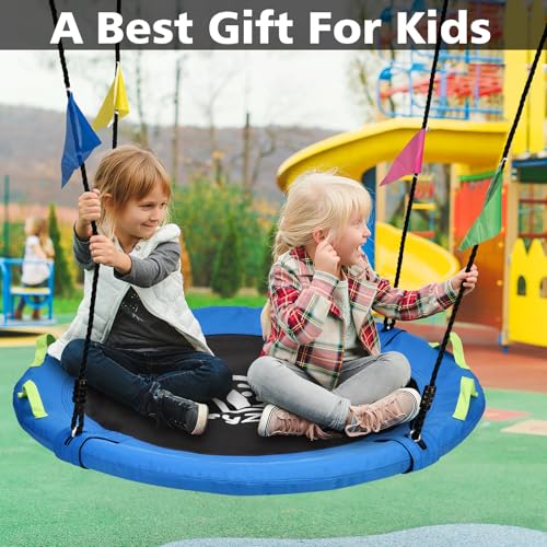HeyZoo Tree Swing, Saucer Swing 40 Inch for Kids, Outdoor Swing, Blue | 900lbs Weight Capacity, with Adjustable Hanging Straps, for Backyard and Playground - size: 40 Inch