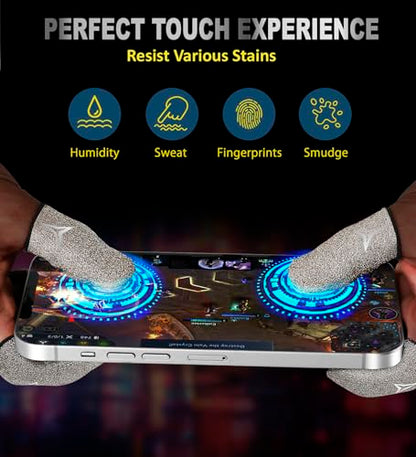 Longer Size for 5 Fingers, No More Slipping,Professional Pure Silver Fiber Finger Sleeves for Mobile Gaming– Maximum Touch Sensitivity, Anti-Sweat,6 Pack (M) - size: M