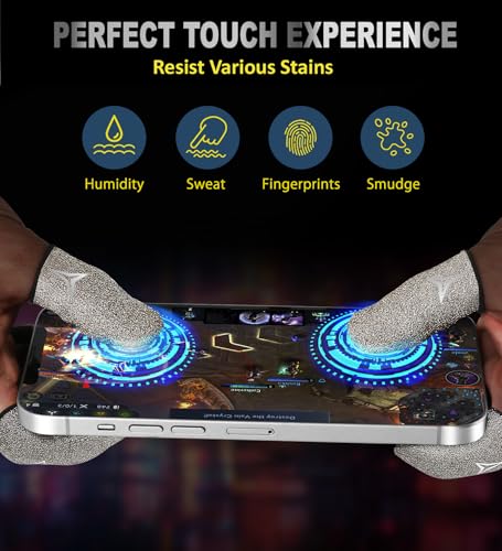 Professional Pure Silver Fiber Finger Sleeves Gloves for Mobile Gaming | Longer Size for 5 Fingers, No More Slipping, Maximum Touch Sensitivity, Anti-Sweat,6 Pack - size: L