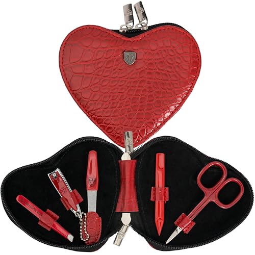 3 Swords Germany - Brand Quality 5 piece Manicure Pedicure kit Set for Kids - Children - Toddlers with Special Scissors (Round tip) Fashion Leather case in Gift Box, Made by 3 Swords (03751) - color: Croco Red - Children Scissors