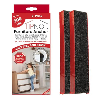Adhesive Furniture Anchor, No-Drill, Aesthetic & Invisible Once Installed, Anti-Tip Furniture Safety Anchor to Childproof and Babyproof Your Home, Holds Up to 300 Pounds, 2-Pack - size: Furniture Anchor