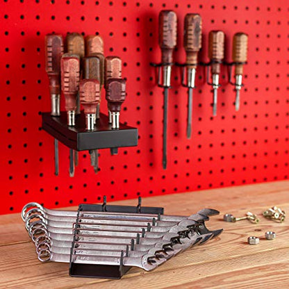 Pegboard Screwdriver and Wrench Holder Set Peg Board Accessories, Organize Wrenches and Screwdrivers on Pegs. Heavy Duty Black Pegboard Accessories for Hanging Tools, Pegboard Organizing