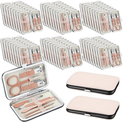 Geosar 50 Set 8 in 1 Travel Manicure Kit Bulk Professional Nail Clippers Pedicure Nail Care Tools Grooming Stainless Steel Set with Portable Travel Case, Gift for Valentine Men Women(Rose Gold) - color: Rose Gold