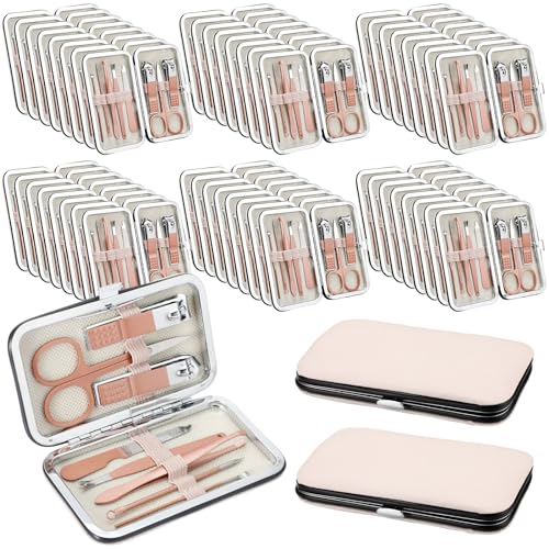 Geosar 50 Set 8 in 1 Travel Manicure Kit Bulk Professional Nail Clippers Pedicure Nail Care Tools Grooming Stainless Steel Set with Portable Travel Case, Gift for Valentine Men Women(Rose Gold) - color: Rose Gold