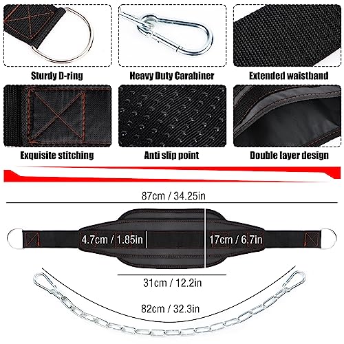 Fitness Dip Belt with Chain for Weight lifting, Dipping Pull Up Belt, Dip Belt Leather Attachment, Powerlifting, and Bodybuilding Workouts Belts, Comfortable Waist Support for Men & Women