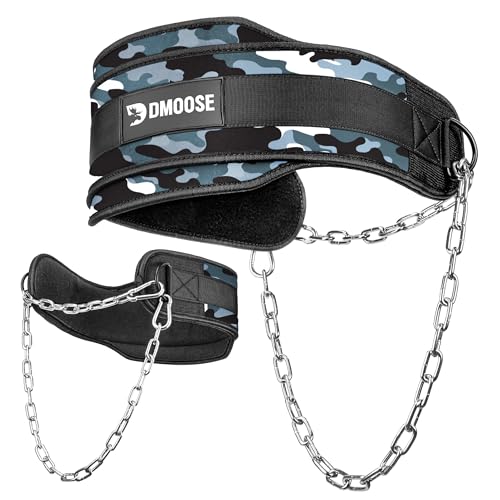 DMoose Fitness Dip Belt for Weight Lifting, Pullup, Squats & Dips - 36" Robust Steel Chain, Comfortable Neoprene Padding Supports 350lbs - Gym Weight Belt for Strength Training Workout & Weightlifting - color: Gray Camo