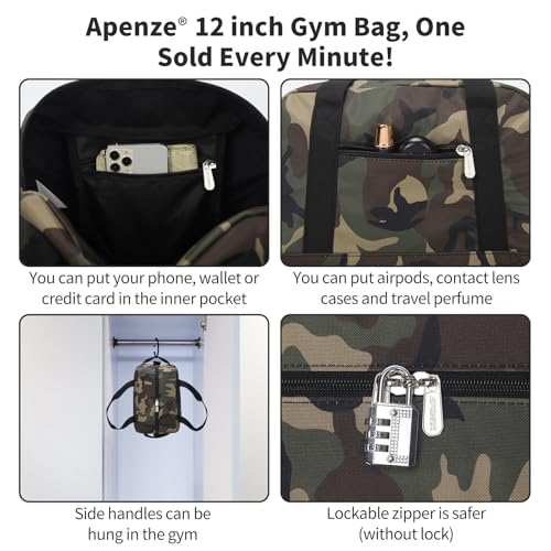 Apenze Small Gym Bag Carry On Bag - 12 in Mini Duffle Bag Lightweight for Overnight Travel(Camouflage) - color: Camouflage, size: 12inch