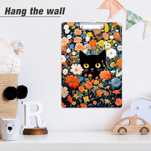 Rimilak Wood Clipboard, 8.5x11 Hardboard Clip Board, Flowers Cat | Fun Design, Cute Custom Pattern, 9 x 12.5 in Letter Size for Classroom, Teachers, Kid, Woman, School & Office Supply - color: Flowers Cat