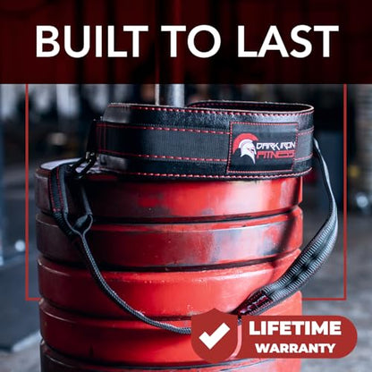 Dark Iron Fitness Dip Belt – Padded Leather Weight Lifting Belts w/ 40 Inch Strap for Squats & Pull Ups - Men & Women Weightlifting up to 270lbs