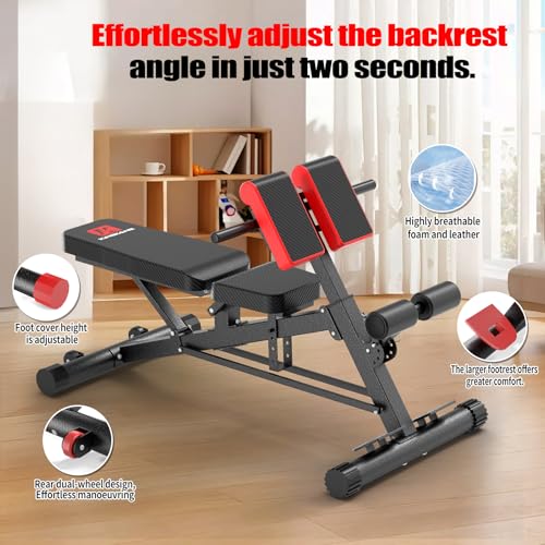 K KINGKANG Weight Bench,Load 500LBS Roman Chair Adjustable Decline/Flat | 5x5cm Commercial-Grade Carbon Steel Frame, 5cm Thick Cushion Relieves Fatigue, Breathable Easy-Clean Leather - color: Daek Gray