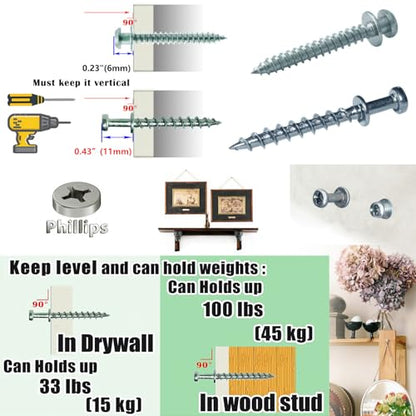 Picture Hanging Kit, Bear Claw Screw Hangers for Wall, 40 | Double-headed bear claw screw hooks for drywall & wood studs. Fit keyholes, D-rings, sawtooth & wire (40, Silver Mix Size) - style: Silver Mix Size
