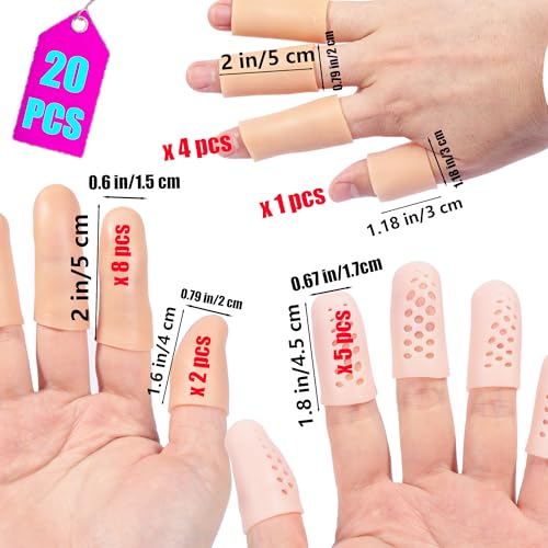 Gel Finger Cots,20 Pcs Silicone Finger Protectors Covers,Finger Caps Finger Sleeves Thumb Protector Bandage,Gel Finger Support Protector (20)