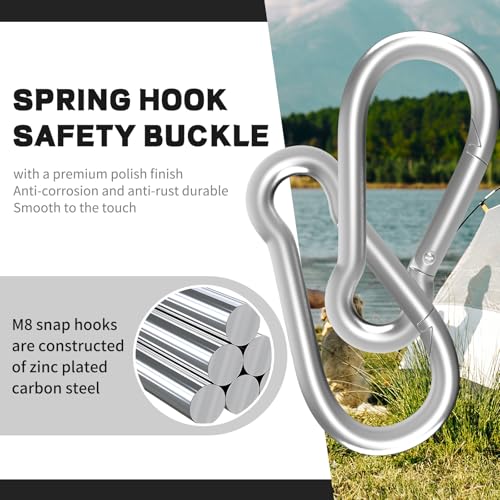 Heavy Duty Spring Snap Hook Carabiners, Galvanized Steel Quick Links, Spring Clips in Black & Silver, Multiple Sizes: 1.6Inch/2Inch/2.4Inch/3Inch/4Inch, for Swing Hammock Camping Keychain Outdoor - size: M8-50PCS, style: Silver