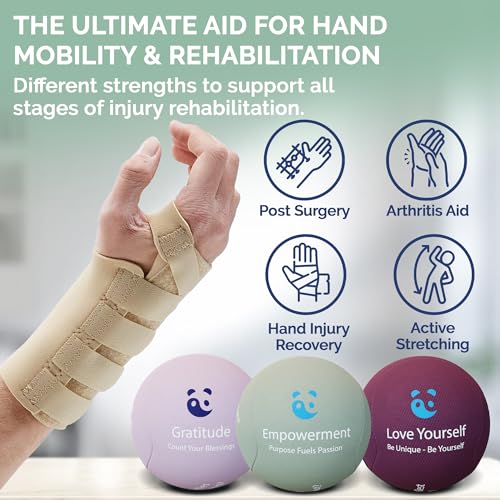 Mind & Body Stress Balls for Adults - Multi-Density Squeeze Balls for Hand Therapy & Grip Strengthening - Stress & Anxiety Relief - Choose 3-Ball (Soft, Medium & Hard) or 2-Ball (Soft & Hard) Sets - color: Empowering - Rose, Mint, Plumb