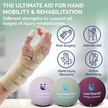 Mind & Body Stress Balls for Adults - Multi-Density Squeeze Balls for Hand Therapy & Grip Strengthening - Stress & Anxiety Relief - Choose 3-Ball (Soft, Medium & Hard) or 2-Ball (Soft & Hard) Sets - color: Empowering - Rose, Mint, Plumb