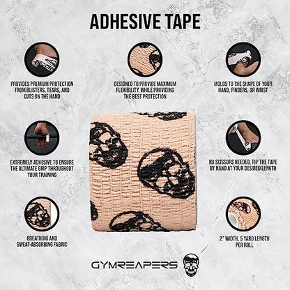 Gymreapers Hook Grip Weightlifting Tape (3 Pack) Premium Adhesive Thumb Skull Tape for Finger Protection, Powerlifting, Exercise & Cross Training - Athletic Sweat Proof Tape - color: Tan
