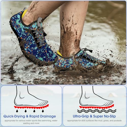 Built-in Heel Grips Water Shoes for Kids Girls Boys Hiking Wide Barefoot Swim Beach Pool Big Kid - color: Magic Blue, size: 7 Toddler