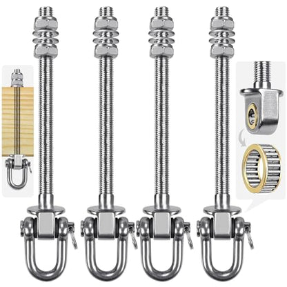 SELEWARE Heavy Duty Stainless Steel Swing Hangers with Bearings (Set of 4), Swing Bolts M10 x 9", 1800LB Capacity for Wood & Steel Beams, Yoga Hammock, Porch Swing - color: D (9 Inch, 4 Pack)
