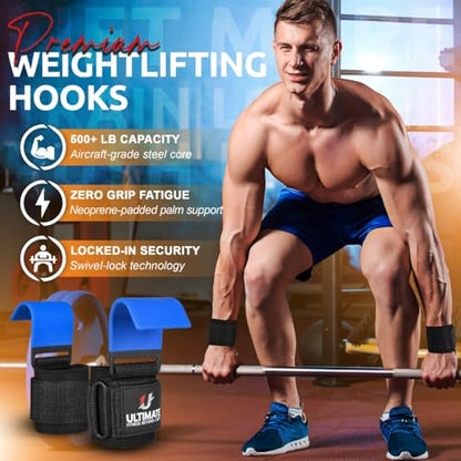 Ultimate Weight Lifting Steel Hooks Pair Heavy Duty Gym Lifting Hooks Wrist Straps - Heavy Lifting - Deadlift Straps for Powerlifting Adjustable Neoprene Fitness Workouts