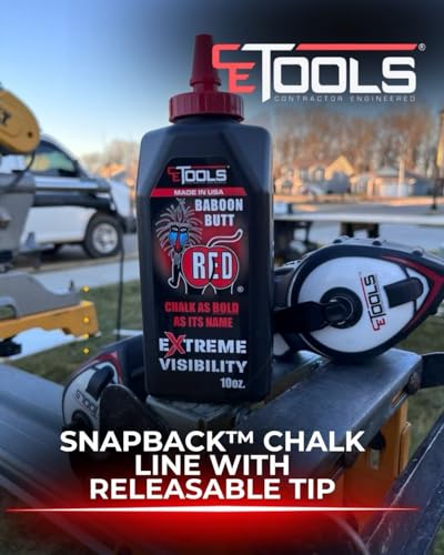 CE TOOLS Baboon Butt Red® Marking Chalk, Color RED, EXTREME VISIBILITY, MADE IN USA -10 oz (283.5g) For Chalkline, Hydrophobic, Construction Chalk. - color: Red