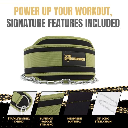 Dip Belt for Weight Lifting with 36” Heavy-Duty Steel Chain, Comfortable Neoprene & Strong Stitching, Weighted Belt Ideal for Bodybuilding, Powerlifting, Pull Ups & Squats