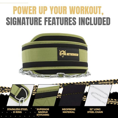 Dip Belt for Weight Lifting with 36” Heavy-Duty Steel Chain, Comfortable Neoprene & Strong Stitching, Weighted Belt Ideal for Bodybuilding, Powerlifting, Pull Ups & Squats
