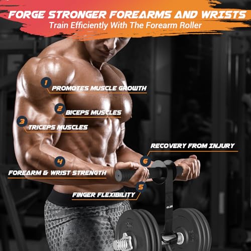 Forearm Exerciser Wrist Roller, TPE Anti-Slip Handles Forearm Strengthener with 43.3 in Or 51.2 in Ultra-Strong Nylon Strap, Grip strength Trainer with Quick Lock for Arm Strength Training (Black)