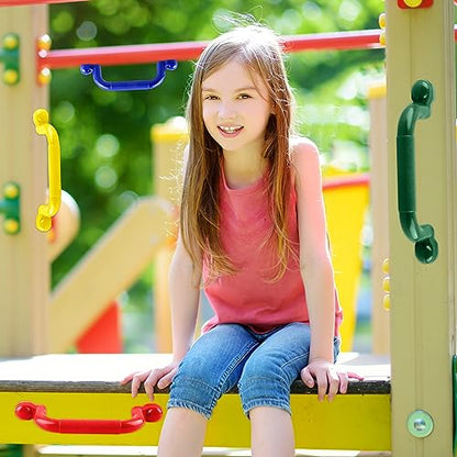 4 Pack Kids Playground Safety Handles Plastic Swingset Handle Grab Handles Swing Set Accessories for Child Treehouse Playset Climbing Frame, 2 Colors (Color Set 1)
