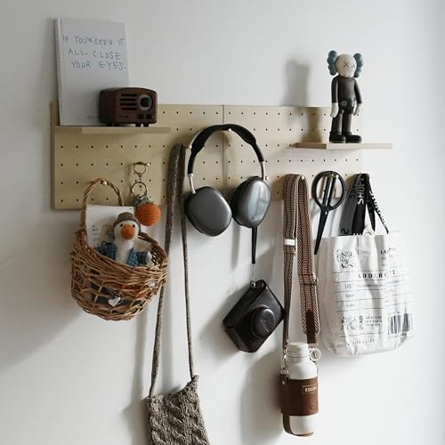 Wooden Pegboard Modular Display Organization Storage Wall Hooks Shelf (Birch Colored Finish-A) - color: Birch colored finish-A-2