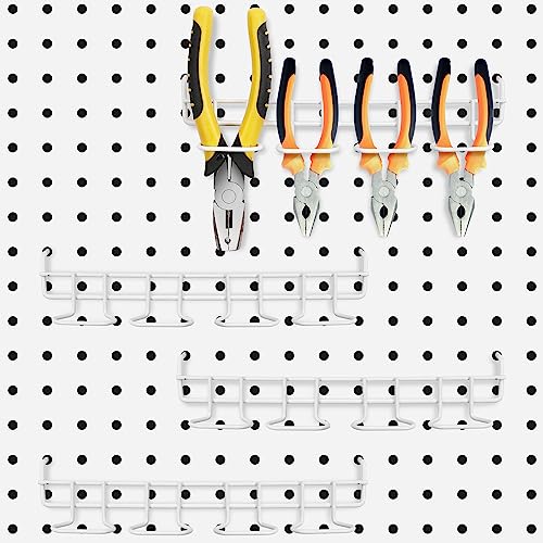 Coume 4 Pieces Pegboard Screwdriver Holders, Stainless Steel Pegboard Pliers Tool Hangers Shelving Display Hooks Organizer Multi Ring Tool Holders Accessories Racks for Shop Store Supermarket(White) - color: White
