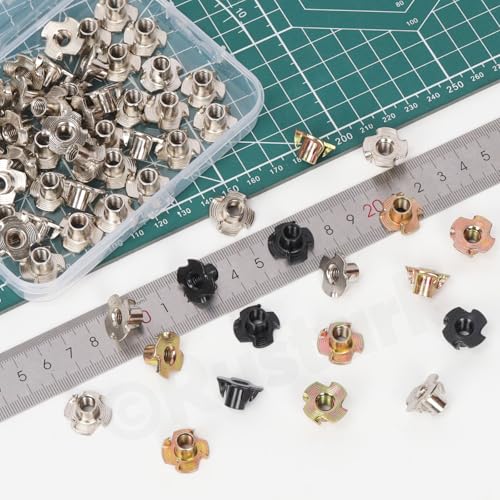 50Pcs M6x10mm Nickle Four-jaw Tee Nuts Assortment Kit Metric T Nut 4 Pronged Tee Blind Nuts Threaded Insert for Wood Furniture Rock Climbing Holds Cabinetry - style: nickle plated 6x10MM 4-pronged tee nuts
