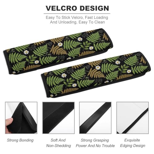 2 Pack Universal Soft and Comfortable Seat Belt Cover for Kids, Car Seats Pushchair Strollers High Chair Pushchair, Botanical Plant Fern Leaves Seat Belt Cushion - color: Pattern 142