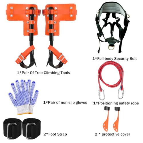 Tree Climbing Spikes Set,Tree Climbing Gear, 1 Pair Alloy Steel Climbing Spurs,350lbs Load Capacity, Arborist Equipment for Climbers, Fruit Picking and Lumberjack - color: Orange Climbing Spikes Set C