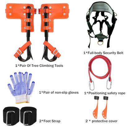 Tree Climbing Spikes Set,Tree Climbing Gear, 1 Pair Alloy Steel Climbing Spurs,350lbs Load Capacity, Arborist Equipment for Climbers, Fruit Picking and Lumberjack - color: Orange Climbing Spikes Set C