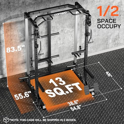 Cofiyard Power Cage, Power Rack with Dual Pulley System, Multi-Function Squat Rack with Cable Crossover, Home Gym Workout Machine