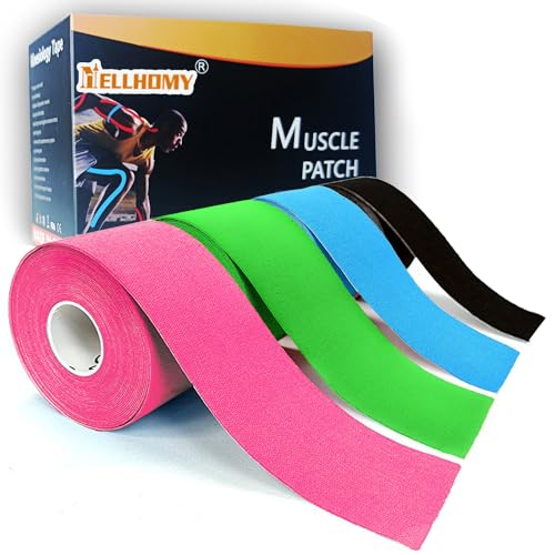 Kinesiology Tape Uncut -4 Pack,2 in x 66 ft | Waterproof Athletic Tape for Support Muscle Joint Knees, Sports| Pure Cotton Elastic Sports & Hypoallergenic Weightlifting K Tape Joints Pain Relief - color: 4color-uncut