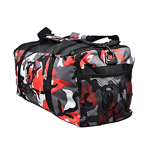 Beast Power Gear Gym Duffle Bag- Workout, Boxing, MMA, Sports Bag with Shoes Compartment and Adjustable Shoulder Strap for Men and Women (Red Camo) - color: Red Camo