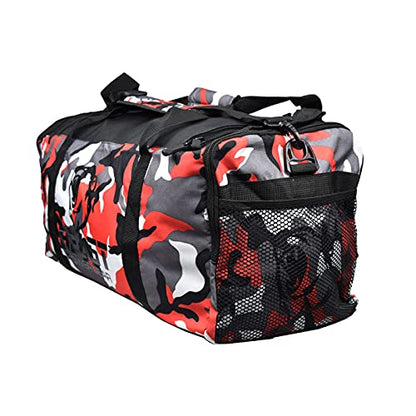 Beast Power Gear Gym Duffle Bag- Workout, Boxing, MMA, Sports Bag with Shoes Compartment and Adjustable Shoulder Strap for Men and Women (Red Camo) - color: Red Camo