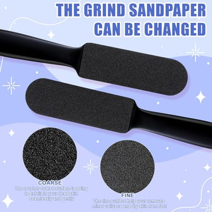 Mudder 2 Pack Stainless Steel Foot File with 20 Replaceable Double Sided Coarse & Fine Pads, Callus Remover for Dry Rough Skin and Cracked Heels, Reusable Pedicure Rasp(Black) - color: Black