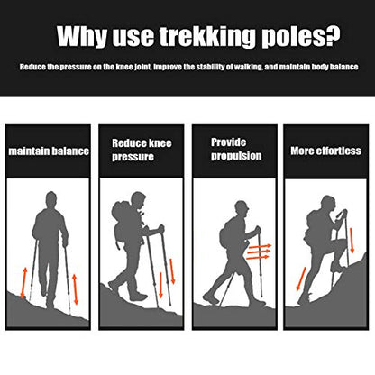 Aihoye Trekking Poles,Adjustable Shock Absorbing Hiking Walking Stick-2Pcs | Aviation aluminum,Collapsible, Lightweight, All-terrain walking poles, Carry bag included - color: red
