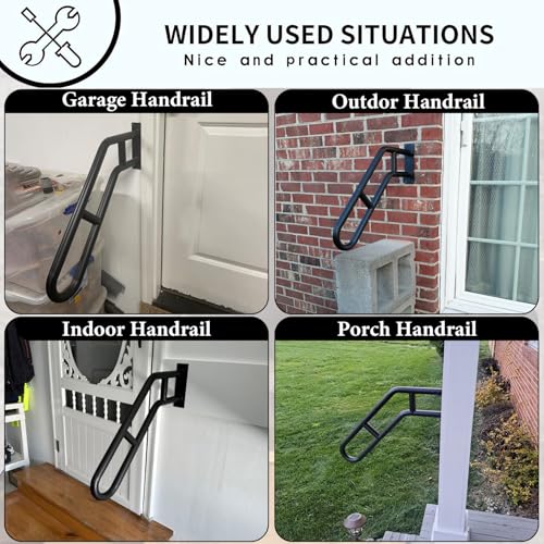 Upgraded Stair Handrails for 1-3 Steps, Handrails for Outdoor Steps | Wall Mount Handrail for Outdoor Grab Bar Frossvt, 27'' Garage, Porch, Garden 1 to 3 Steps Stairs Black - size: 27 inch, style: Bent Black 1 Pack
