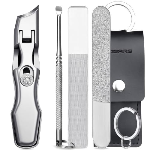 Ingrown Toenail Clippers with Wide Jaw Slanted Blades, Safety Lock Ultra Sharp Toe Nail Clippers for Thick Nails for Seniors Men Adult, with Metal File, Glasss File, Earpick & Storage Case Set - color: Silver Set, size: Large