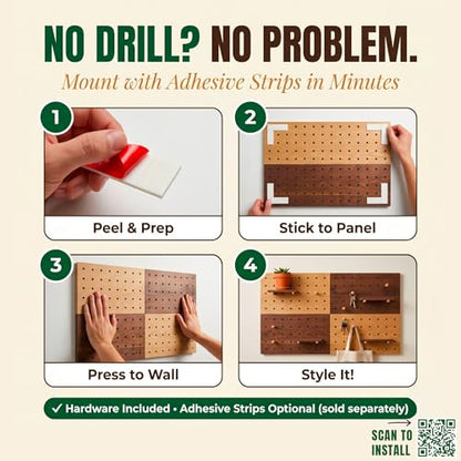 Wooden Pegboard Wall Organizer Kit – Modern Density Wood Peg Board with Shelves & Hooks – 2 Tone Natural & Brown Wood-Look Wall Organizer for Office Setup or Home Decor Storage Rack