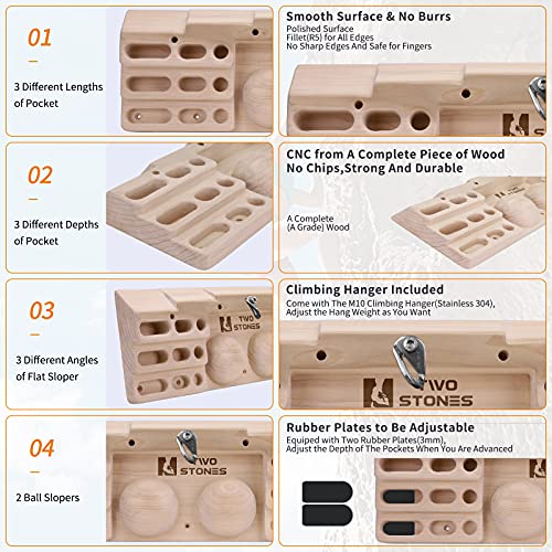 Two Stones Wooden Hangboard Rock Climbing Pull Up Bar Designed Training for Climbing, Wooden Fingerboard Climbing Training Board for Building Core Strength and Endurance (CJ-HB2003)