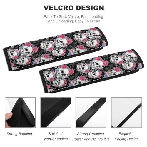 2 Piece Universal Soft and Comfortable Seat Belt Shoulder Pad for Kids, Most Cars, Gothic Skull Flowers Seat Belt Covers Cushion, Neck and Shoulder Support - color: Pattern 150