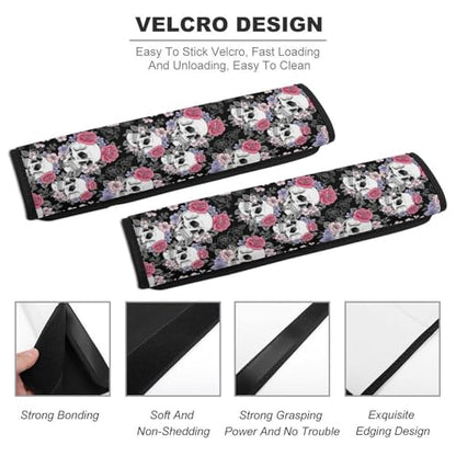 2 Piece Universal Soft and Comfortable Seat Belt Shoulder Pad for Kids, Most Cars, Gothic Skull Flowers Seat Belt Covers Cushion, Neck and Shoulder Support - color: Pattern 150