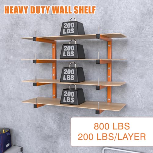 2-Pack Lumber Storage Rack, Wood Storage Racks Wall Mount, Heavy Duty Garage Wood Organizer With 4-Level System, Orange Utility Rack Organization Up 800 Lbs, Metal Lumber Shelf for Indoor and Outdoor - style: E– 2 Pack, 4-Tier