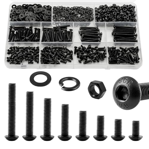 1000Pcs M3 Screws Assortment Kit, M3x6/8/10/12/16/20/25/30 mm Hex Socket Button Head Assorted Set, Machine Screws with Nuts & Washers, 10.9 Grade Alloy Steel Black for 3D Printing - size: M3 Button 10.9 - 1000PCS