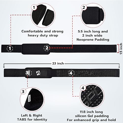 AQF Weight Lifting Straps, Padded Cotton Gym Wrist Straps for Deadlifts | 23" Extra-Long, Heavy-Duty Webbing, 5mm Neoprene Cushioning, Open-Loop Design, Sold as Pair, Ideal for Rows & Pull Workout - color: Black Gel Padded